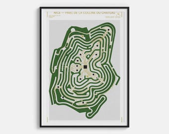 Castle Hill Park Bella stampa - Poster topografico con vista sul giardino costiero e sul mare - Decorazione murale della Costa Azzurra Bella arte urbana