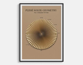 Stampa geometrica Plissé Soleil - Poster con linee astratte in tessuto plissettato e pieghe dorate - Elegante decorazione murale con texture tessile e decorazioni minimaliste