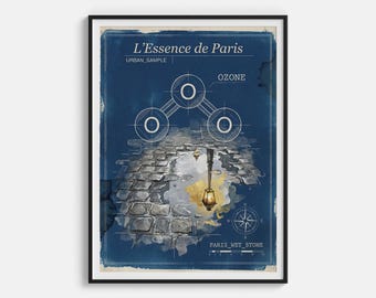 L'Essence de Paris Blueprint - Mappa dei profumi urbani e poster degli aromi di ciottoli - Decorazione murale della mappa olfattiva di Parigi City Smell Art