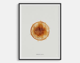 Poster con mappa del cognac Empreinte - Stampa di liquido ambrato e macchia invecchiata in distilleria - Decorazione murale di lusso per Gentleman's Club Art