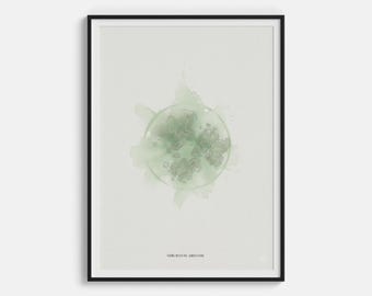 Stampa artistica Nebula Absinthe - Poster spaziale con nebulosa delle fate verdi e spirito erboristico - Decorazione murale mistica con alcol e carrello da bar
