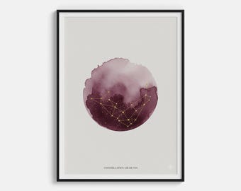 Stampa della costellazione Lie-de-Vin - Poster della galassia del vino rosso con sedimenti stellati - Decorazione murale di enologia cosmica Arte astronomica astratta