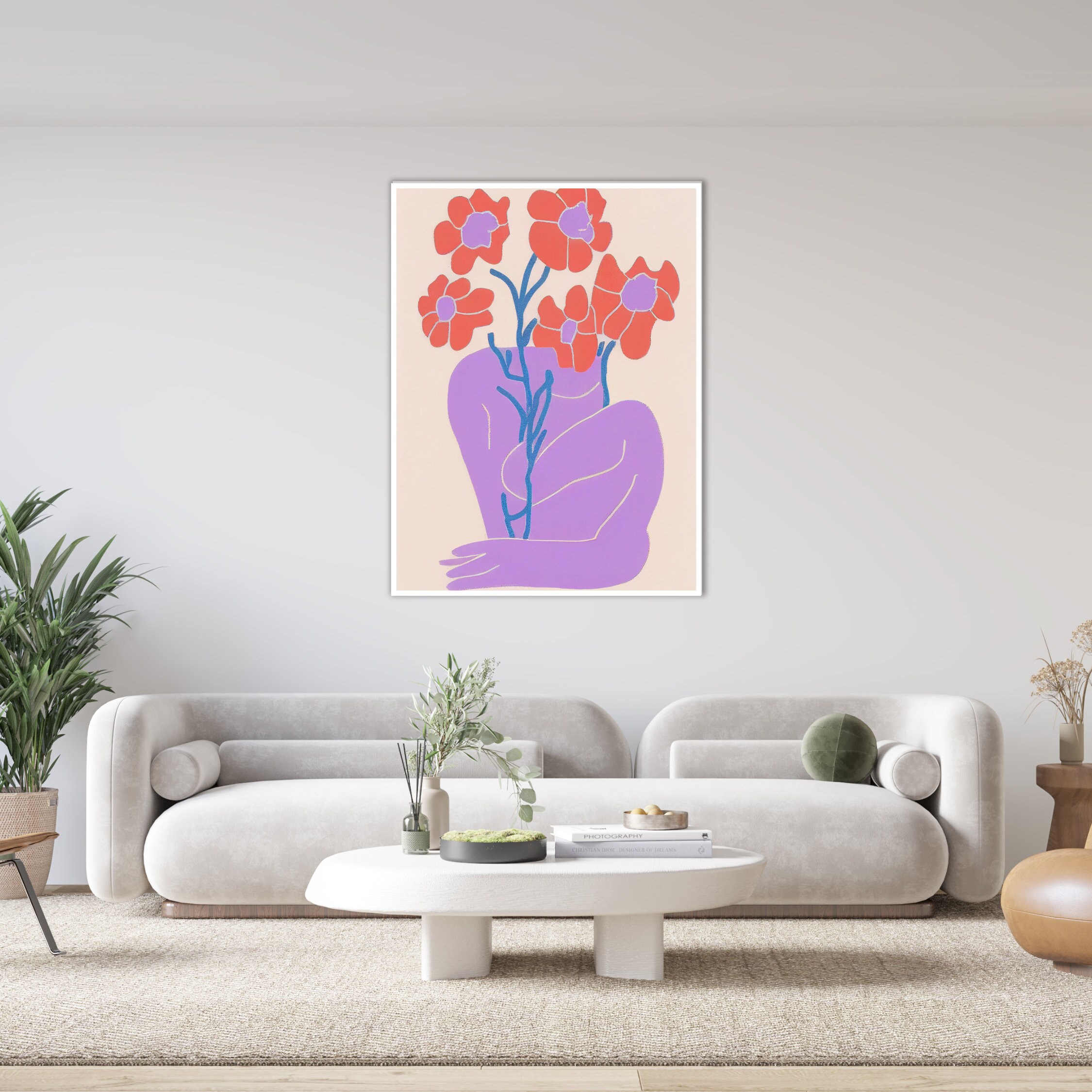 Décoration Murale Sans Cadre - Vase De Marguerites Violettes Sur Toile | 58 X 90 Cm | Impression Artistique Pour Salon, Chambre