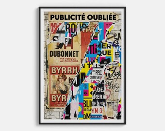 Poster collage art print, vintage French street typography, urban grunge aesthetic decor