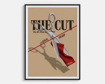 Poster artistico con forbici e ritagli - Stampa di ritagli di tessuto con composizione astratta di forbici da sarto - Decorazione murale per workshop di stilisti