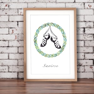 Irish Dancing Pumps PERSONNALISÉ, impression non encadrée, art de la crèche à laquarelle, art de la chambre des enfants en bas âge, chaussures de danse irlandaises à laquarelle image 1