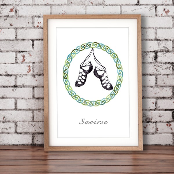 Irish Dancing Pumps PERSONALISED, unframed print, watercolor nursery art, toddler children's bedroom art, watercolour Irish dancing shoes