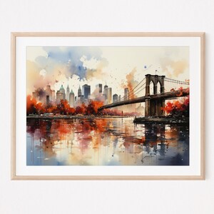 Sunset in Brooklyn, watercolour painting effect, unframed print, wall art, travel print, Home Decor, Office print, City, NYC