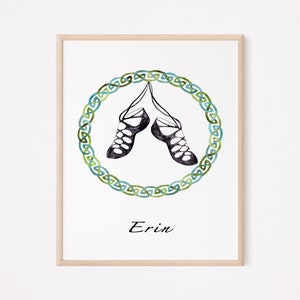 Irish Dancing Pumps PERSONNALISÉ, impression non encadrée, art de la crèche à laquarelle, art de la chambre des enfants en bas âge, chaussures de danse irlandaises à laquarelle image 5