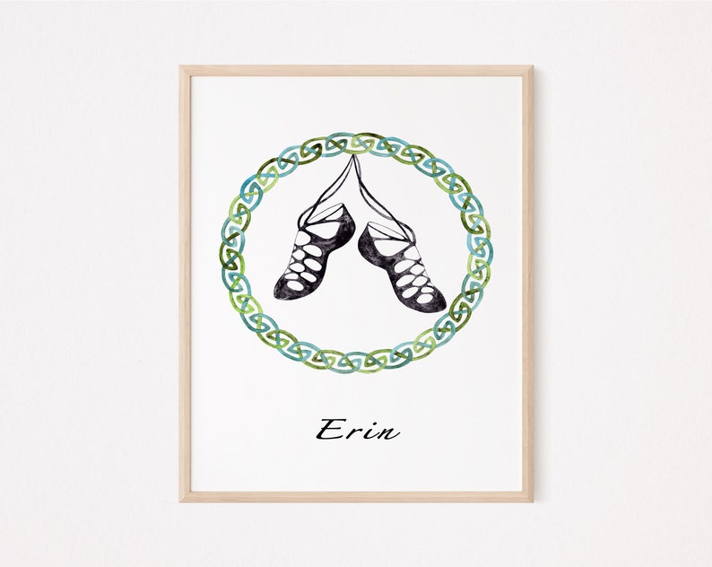 Irish Dancing Pumps PERSONNALISÉ, impression non encadrée, art de la crèche à laquarelle, art de la chambre des enfants en bas âge, chaussures de danse irlandaises à laquarelle image 5