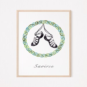 Irish Dancing Pumps PERSONNALISÉ, impression non encadrée, art de la crèche à laquarelle, art de la chambre des enfants en bas âge, chaussures de danse irlandaises à laquarelle image 4