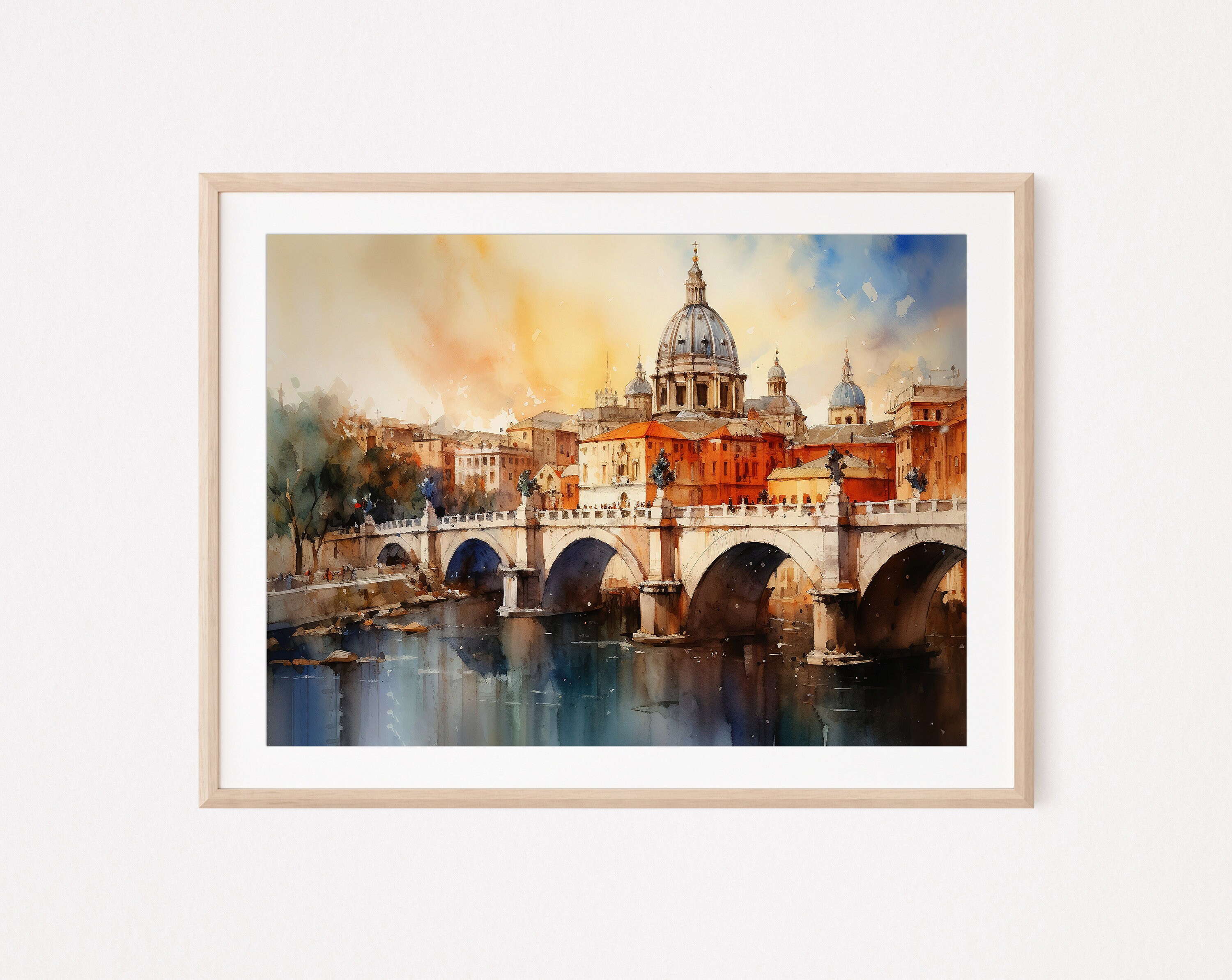 Basilica, Rome, Italy, Watercolour Painting Effect, Unframed Print ...