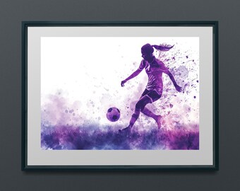 Soccer Player Poster, Woman Sports Wall Art, Printable Art, Minimalist Line Art Print, Girl Room Décor, Gift for Sport Lover