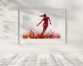 Soccer Player Poster, Woman Sports Wall Art, Printable Digital Download, Minimalist Line Art Print, Girl Room Décor, Gift for Sport Lover
