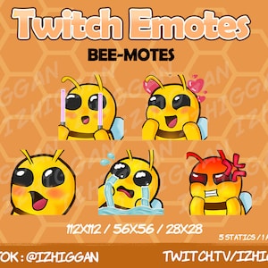 Cute Bee Emotes, En colère, Triste, Pog, Danseuse, Heureux - Twitch, Discord, YouTube, Bee-motes