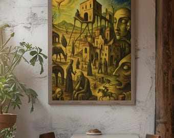 Impressão artística de paisagem onírica inspirada em Salvador Dalí: decoração de fantasia surreal (download digital)
