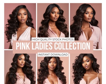 Pink Glam African American Model Stock Photos: Beauty & Hair (Digital Product)