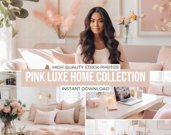 Pink Luxe Home Office Stock Photo Bundle: Black Woman Branding (Digital Download)