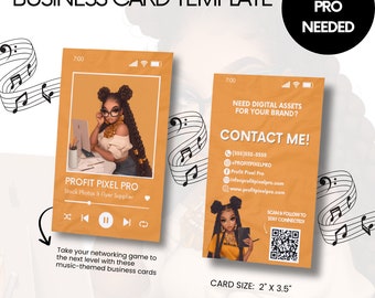 Music-Theme Business Card Canva Pro Template with QR Code (Digital Download)