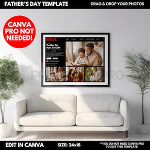 Custom Father’s Day, DadFlix Canva Template, Canva Pro NOT Needed, Editable Movie Poster, Happy Father’s Day, DIY Digital Download