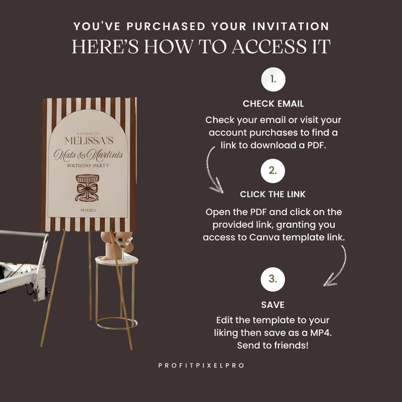 Pilates Welcome Sign Template | Mats & Martinis Birthday Party | Printable Party Decor | Digital Download
