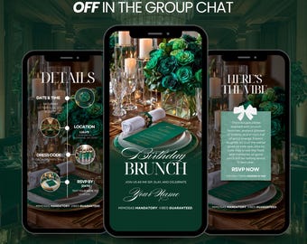 Birthday Party Invitation Template | Editable Canva Invitations | Green Brunch Invite | Instant Digital Invitation Templates