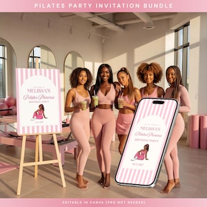 Pilates Princess Birthday Party Bundle | Pilates Welcome Sign | Pink Decor (Canva Template, Digital Download)