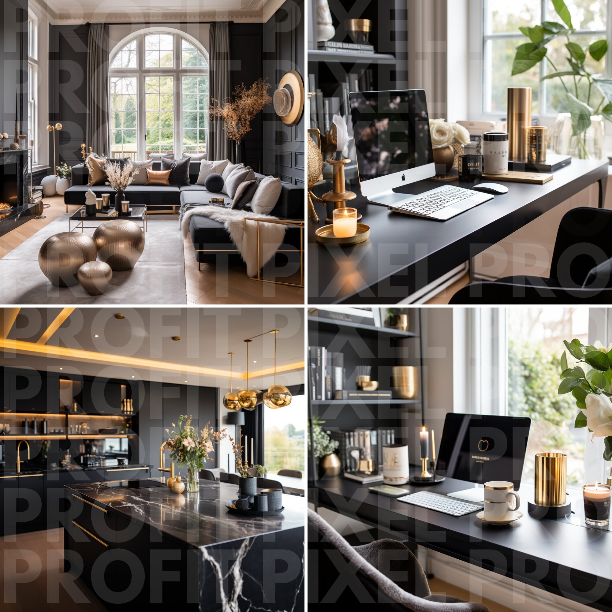 Black Woman Home Office Photo Bundle, Black Gold Lifestyle Social Media ...