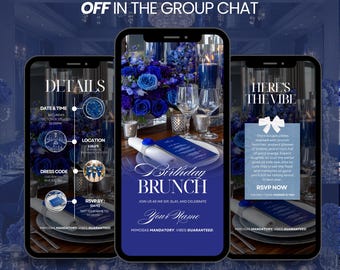 Royal Blue Birthday Invitation Template: Editable Canva Invite (Digital Download)