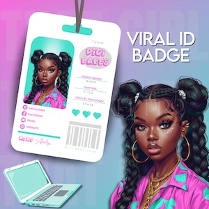Sjabloon virale ID-badge, bewerkbare digitale download, aangepast naamplaatje, leuke ID-kaart voor evenementen, werk, sociale media, naambadge werknemer