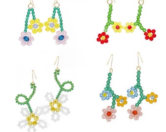 Beads Earring, Beaded Earrings, Dangle Drop Earrings, Flower Dangle Earring, Cute Earring, Cute Dangle Earrings, Funky  Earrings