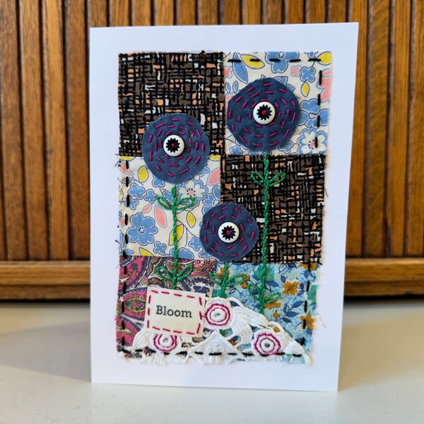 Bloom - Handmade Card - Vintage Quilt - Slow Stitched