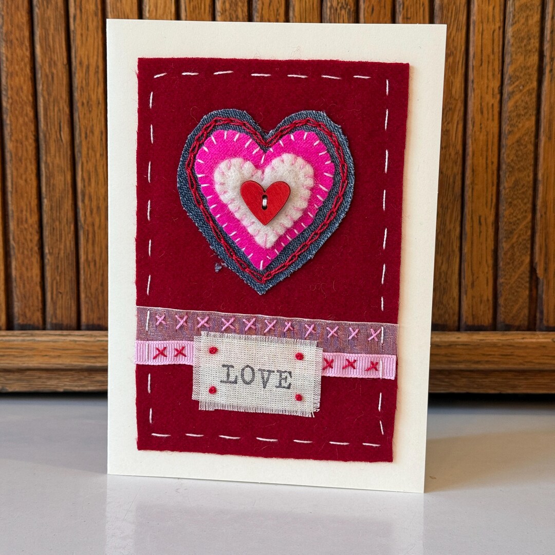 Love - Handmade Card - Slow Stitched - Etsy