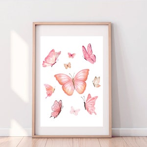 Vlinders print roze kinderkamer decor meisje kamer kunst aan de muur afdrukbaar