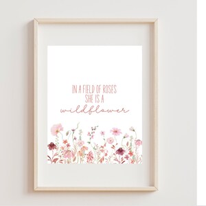 Flower Art Print, Nursery Wall Decor, Pink Art, Printable Wildflower Watercolor