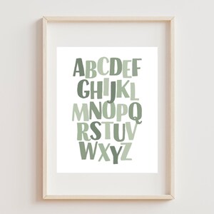 Green nursery ABC print nursery wall art alphabet baby&#39;s room green art print