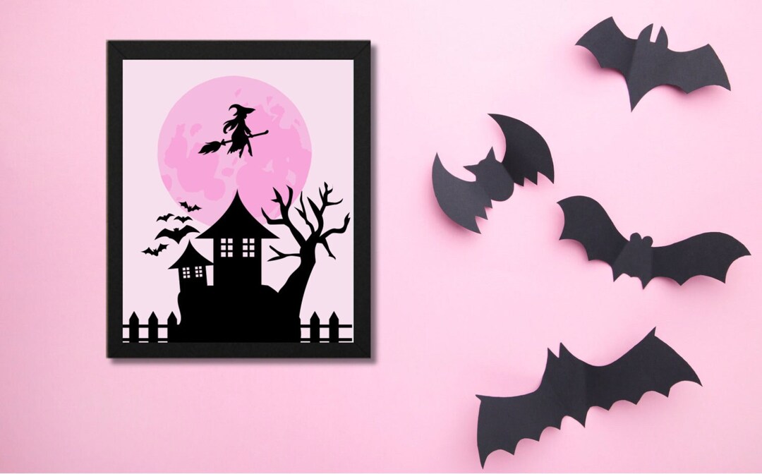 Haunted House Print, Pink Halloween Decor, Pink Haunted House Print, Girl Halloween Decor Etsy