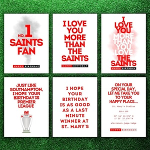 Southampton Football Club Birthday Card (choose from 6 designs), Football, Funny, Contemporary, Greeting Card, Gift Card, SFC