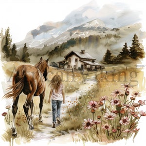Mädchen und Pferd Clipart | 10 hochwertige JPGs | Digitaler Download | Scrapbooking | Kartengestaltung | Niedliche Tier Clipart | Digitales Papier Handwerk