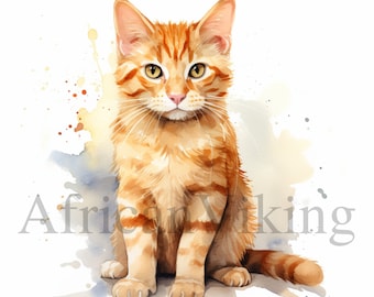 Ginger Cat Clipart | Watercolor Kitten Art (Digital Download)