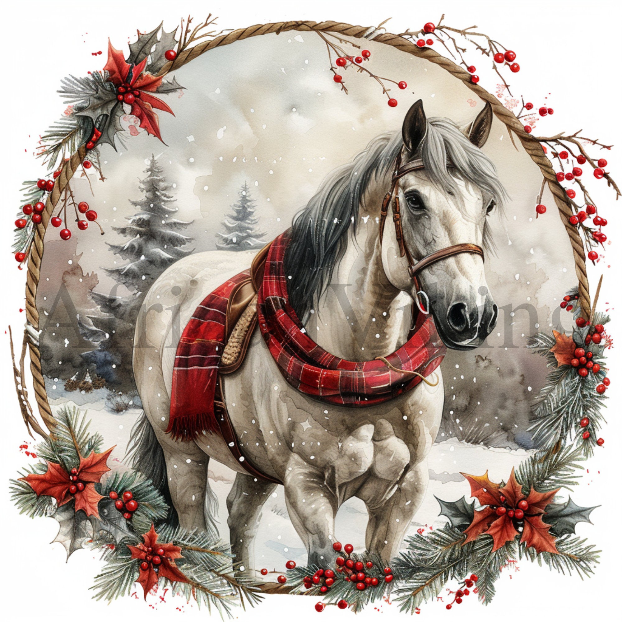 Christmas Horses Clipart | 10 High Quality Jpgs | Digital Download ...