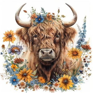 Highland Kühe Clipart | 10 hochwertige JPGs | Digitaler Download | Kartengestaltung | Digitaler Planer | Aquarell, Journaling, Kinderzimmer Kunst