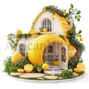 Imágenes prediseñadas de Fairy Fruit Houses / 10 JPG de alta calidad / Descarga digital instantánea / Técnica mixta / Imágenes de álbum de recortes / Ilustraciones imprimibles / Clip Art