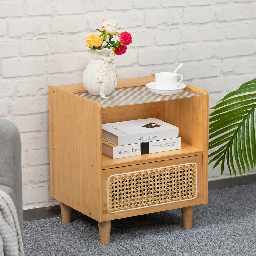 Glass Top Bedside Table With Drawer for Bedroom and Living Etsy