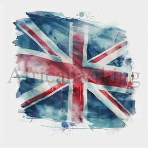 Clipart drapeau britannique à l'aquarelle | 10 fichiers JPG de haute qualité | Téléchargement numérique | Aquarelle | Fabrication de cartes | Technique mixte | Créations numériques en papier