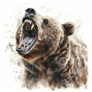 Urso Rugindo Clipart | 10 JPGs de alta qualidade | Download digital | Fabricação de cartões | Álbum de recortes | Clipart de urso | Artesanato de papel digital | Clipart