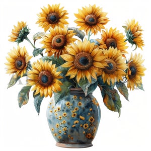 Vase de tournesols Clipart | 10 fichiers JPG de haute qualité | Téléchargement numérique | Fabrication de cartes | Journalisation | Créations numériques en papier | Art botanique