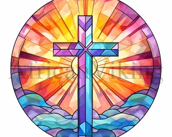 Stained Glass Cross Clipart | 10 High Quality JPGs | Digital Download | Card Making | Digital Paper Craft | Scrapbooking | Cross Clipart