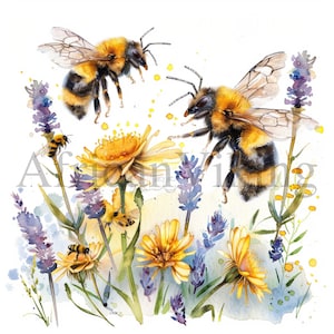 Buzzing Bees Clipart | 10 High Quality JPGs | Digital Download | Card Making | Bee Clipart | Digital Paper Craft | Clip Art | Mixed Media