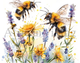 Imágenes Prediseñadas de abejas zumbando, 10 JPG de alta calidad, Descarga digital, Fabricación de tarjetas, Imágenes prediseñadas de abeja, Arte de papel digital, Imágenes prediseñadas, Técnica mixta